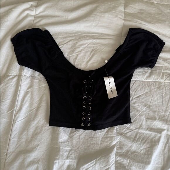 Offer a Price Me to We Black Lace-Up Front Crop Top XS NWT - Picture 8 of 9